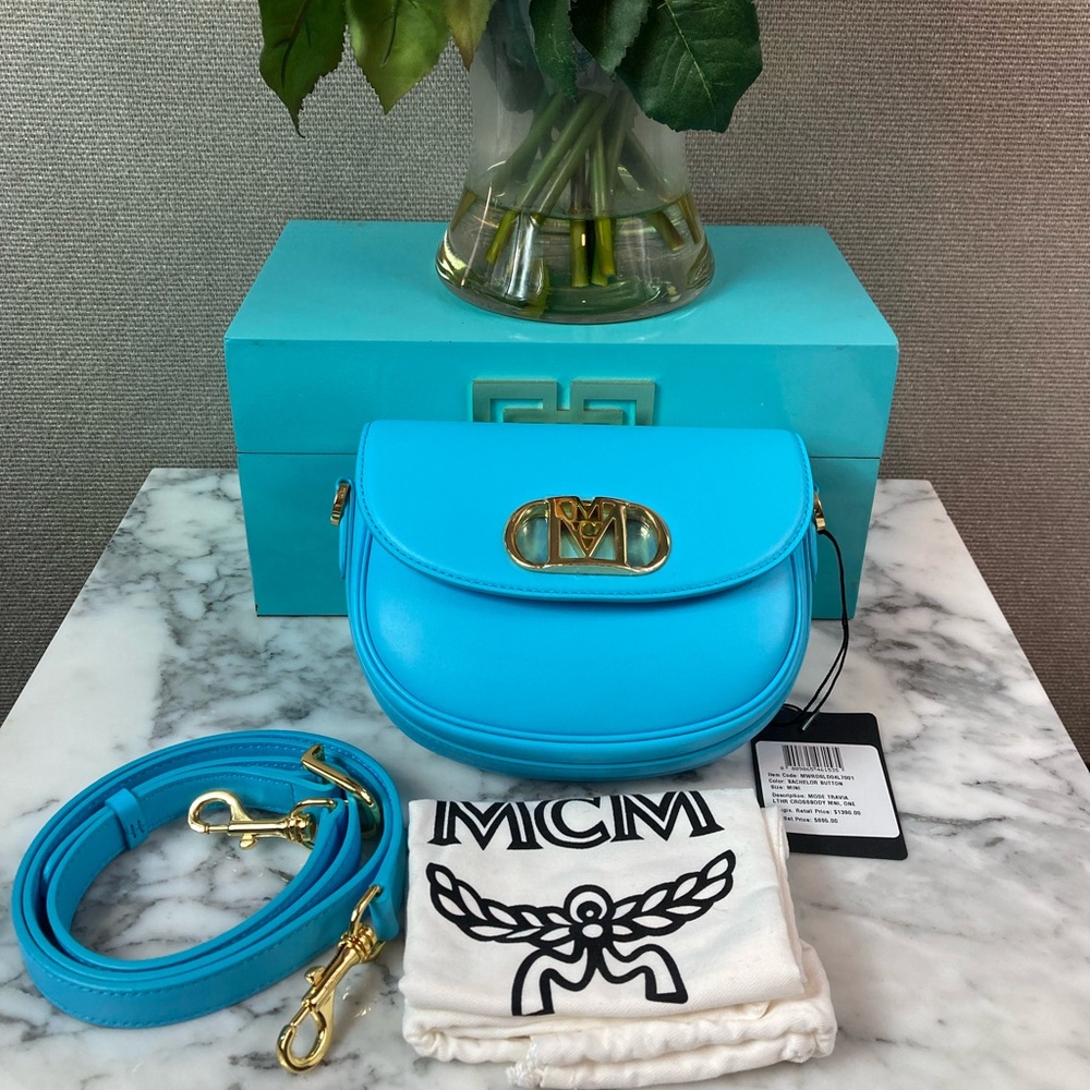 NWT Authentic MCM Mode Travia Bachelor Button Blue Crossbody Bag - Retail $1390